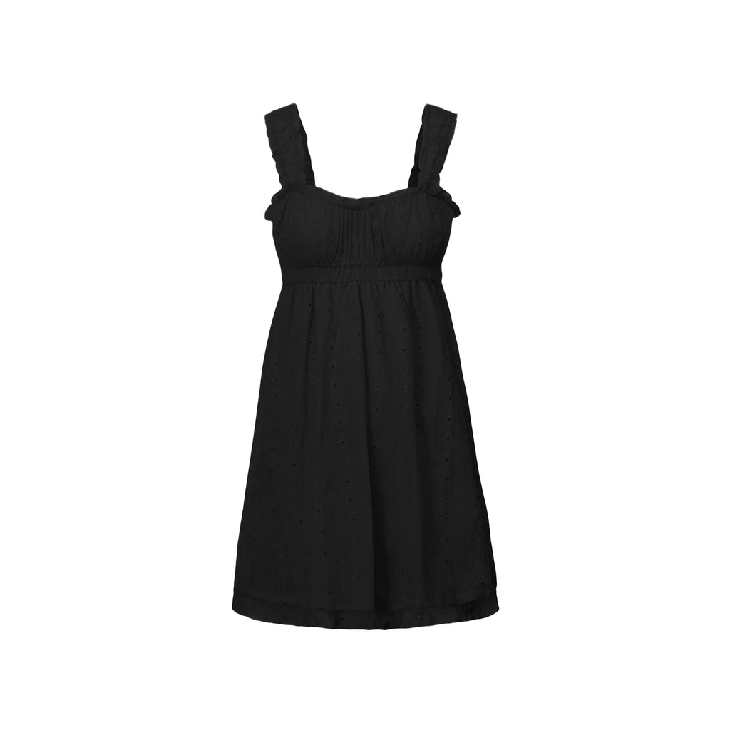 Ruffles Hem Babydoll A-line Dress Vintage Eyelet Mini Dress