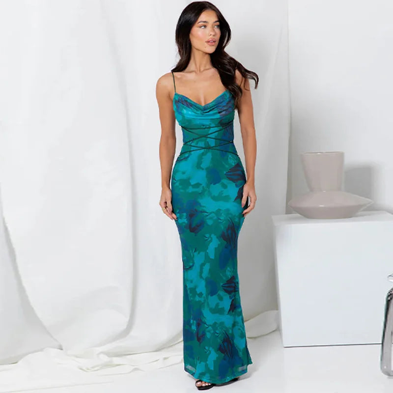 Backless Dress With Spaghetti Strap And V Neck