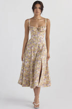 Spaghetti Strap Maxi Dress With Wrap Bow Lace Up Front Elegant Long Gown