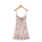 Floral Print Sexy Sling Mini Women Lace Spliced O Neck A-line Dress