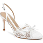 Butterfly Knot Lace Shingback Sandals With Buckle Strap Pointed Toe Slim Heels