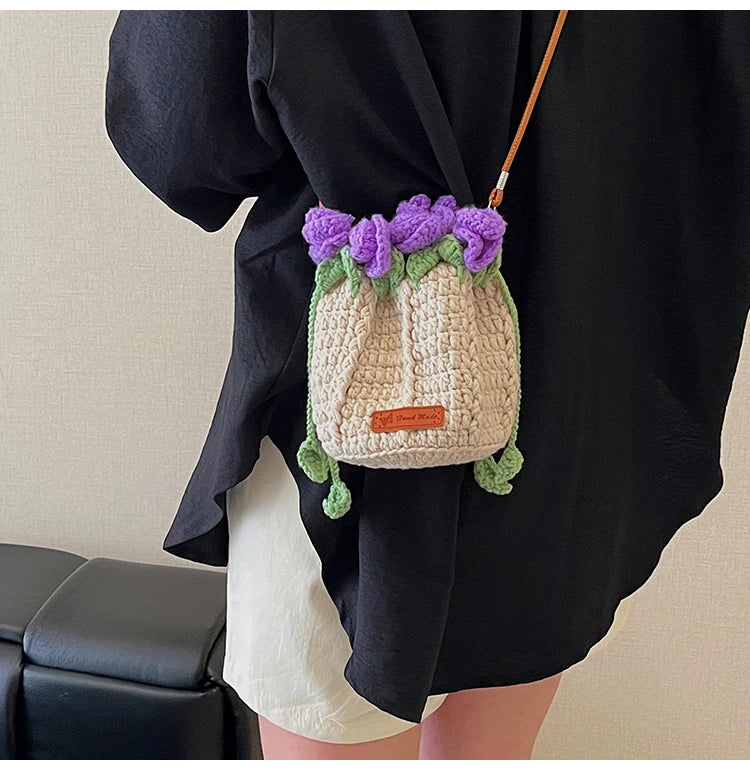 String Bucket Bag For Women Lightweight Crossbody Versatile Hollowout Design