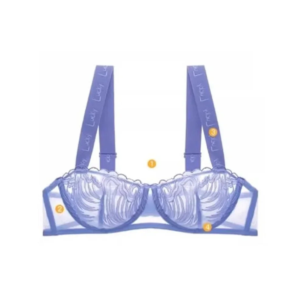 French Lace Minimizer Bra Set - Half Cup Wire-Free Support, Sheer Full Bust Bralette with Crisscross Back & Lace-In Cups