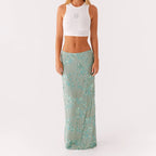 Elegant Beaded Sequin Maxi Skirt With Floral Embroidery