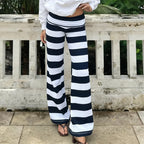 Striped Fold Over Lounge Pants For Women Wide Leg Flare Trousers Cozy Relaxed