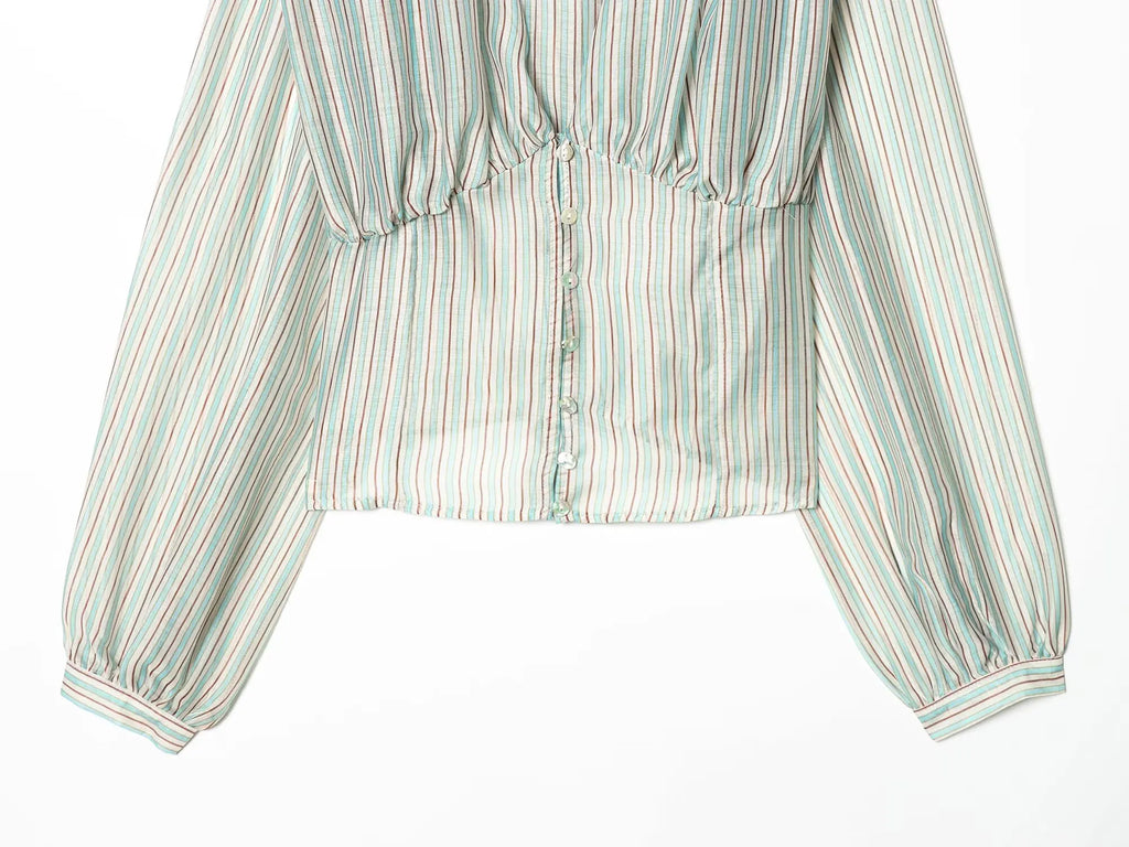Striped Shirt With Flattering Fit Waist V Neck