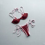 Patchwork Push Up Micro Bikinis Set Ttwo Piece Halter Tie Thong