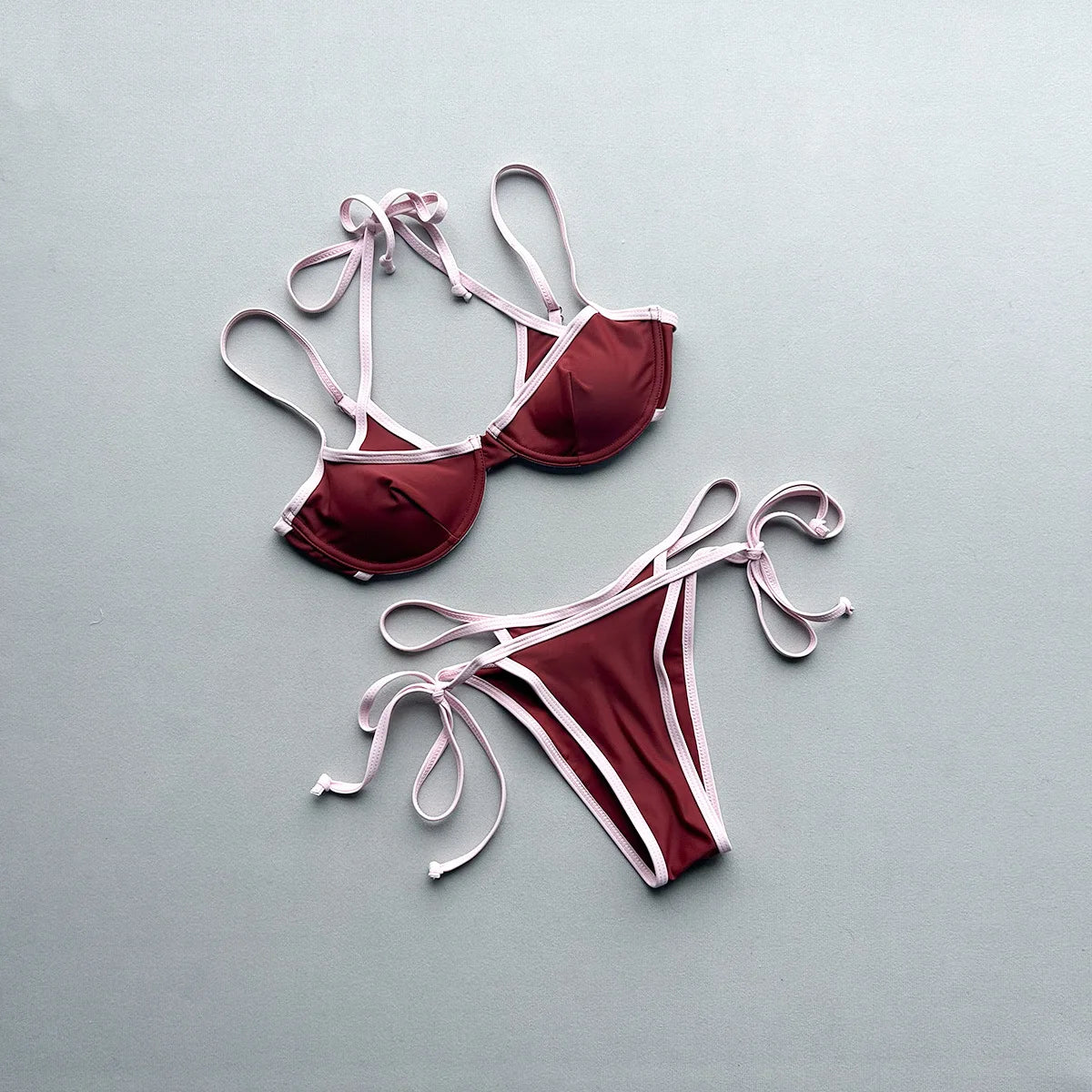 Patchwork Push Up Micro Bikinis Set Ttwo Piece Halter Tie Thong