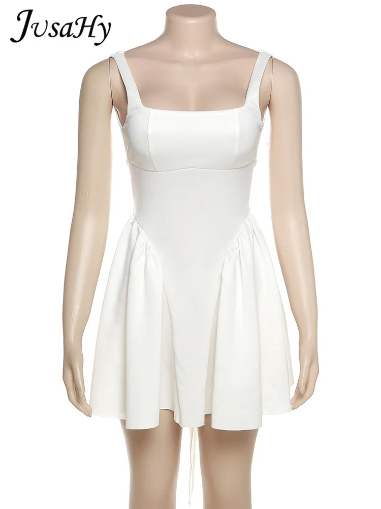 White Backless Halter Bowknot Sweet A Line Mini Dress