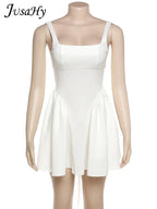 White Backless Halter Bowknot Sweet A Line Mini Dress