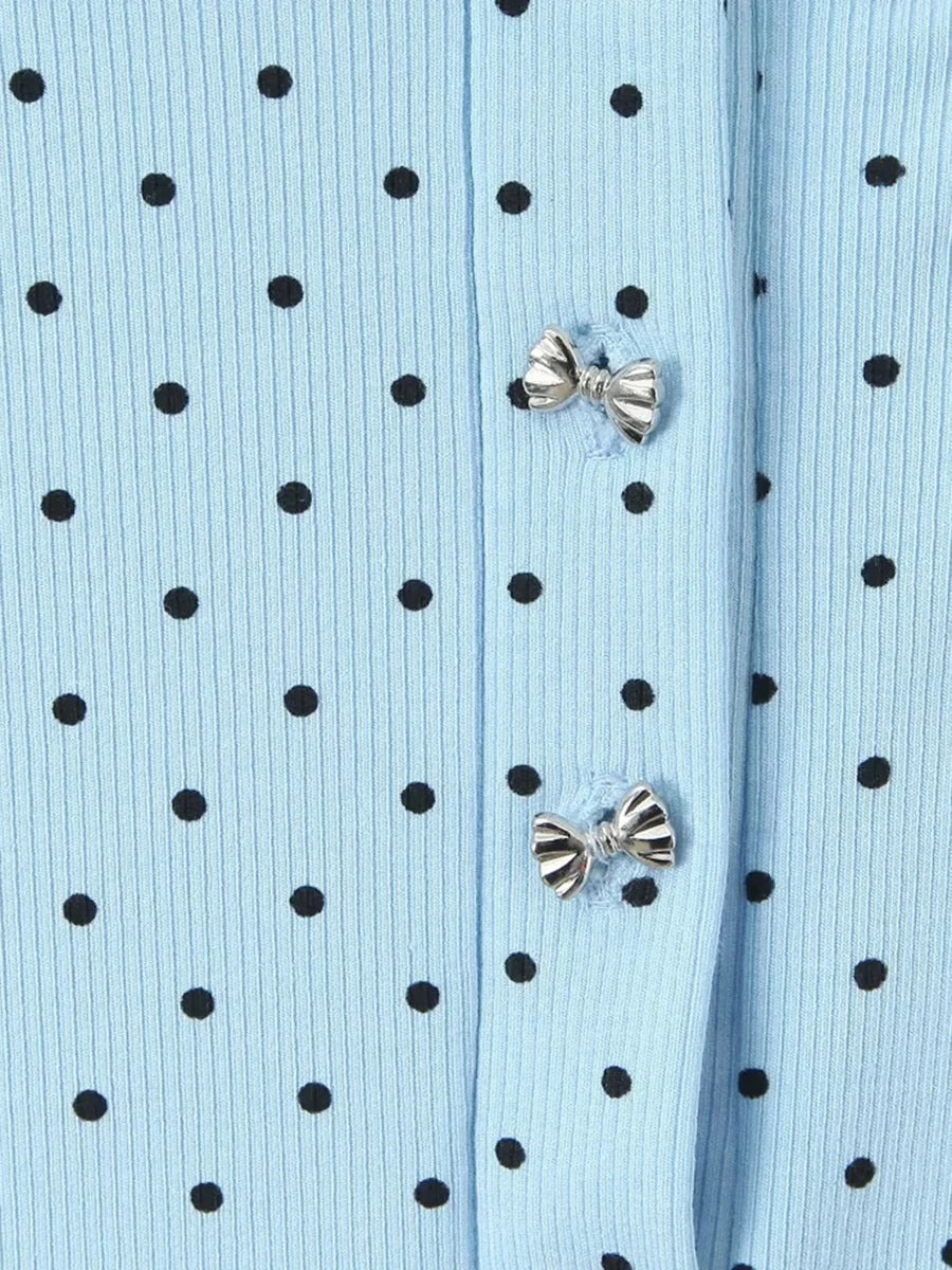 Dreamy Blue Polka Dot Puff Sleeve With Cutout Lace Trim