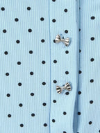Dreamy Blue Polka Dot Puff Sleeve With Cutout Lace Trim