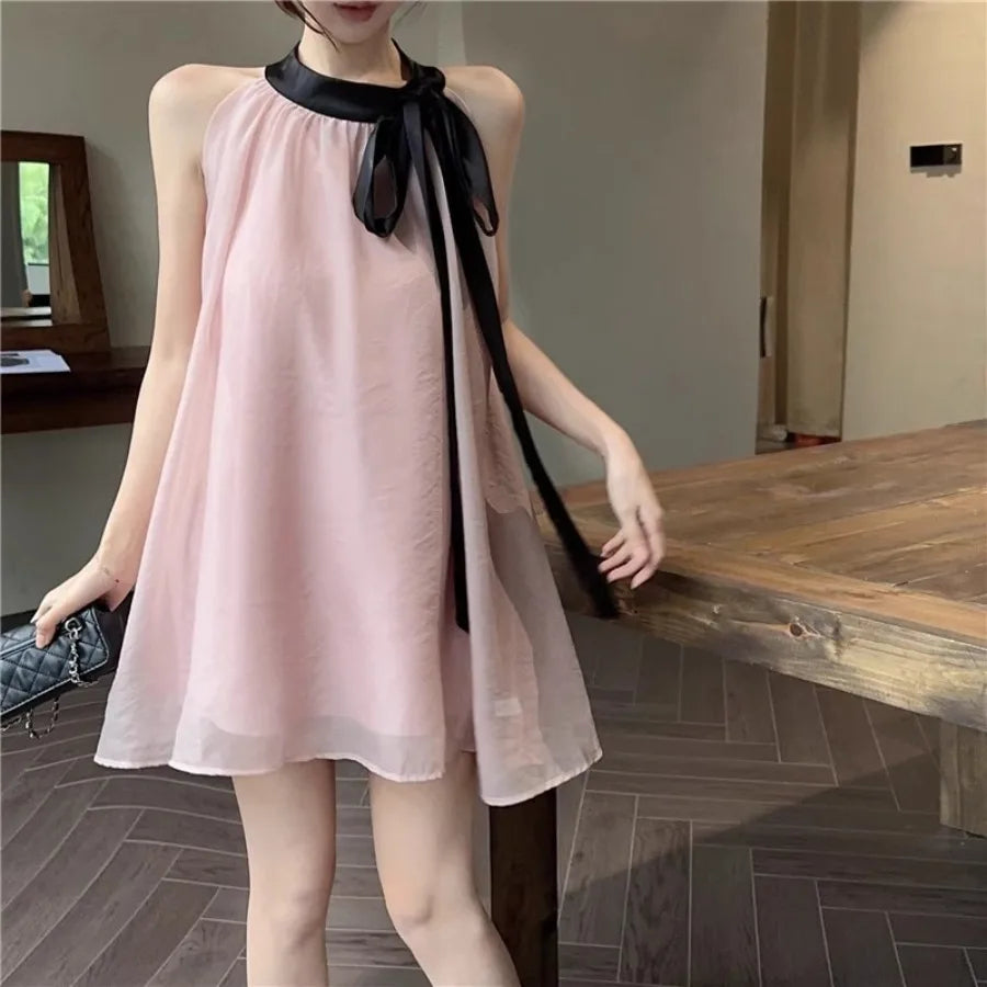 Lightweight Knit Dress With Lace Neckline And Mesh Details