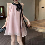 Lightweight Knit Dress With Lace Neckline And Mesh Details
