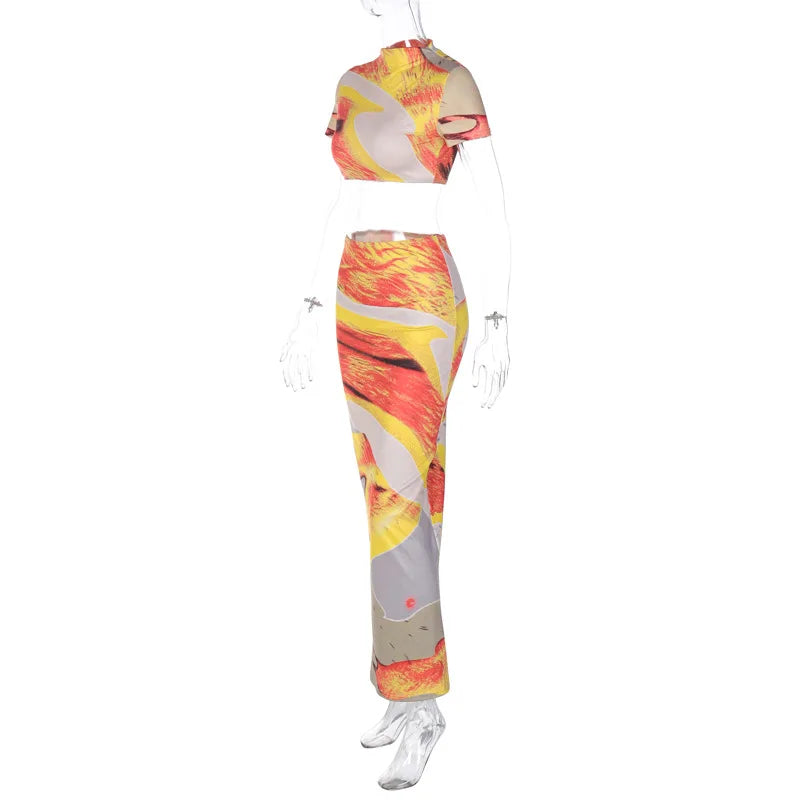 Beach Print Set With Crop Top And Long Dress
