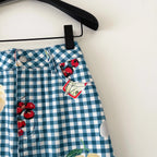 Retro Fruit Plaid Mini Skirt With Button Detail A Line