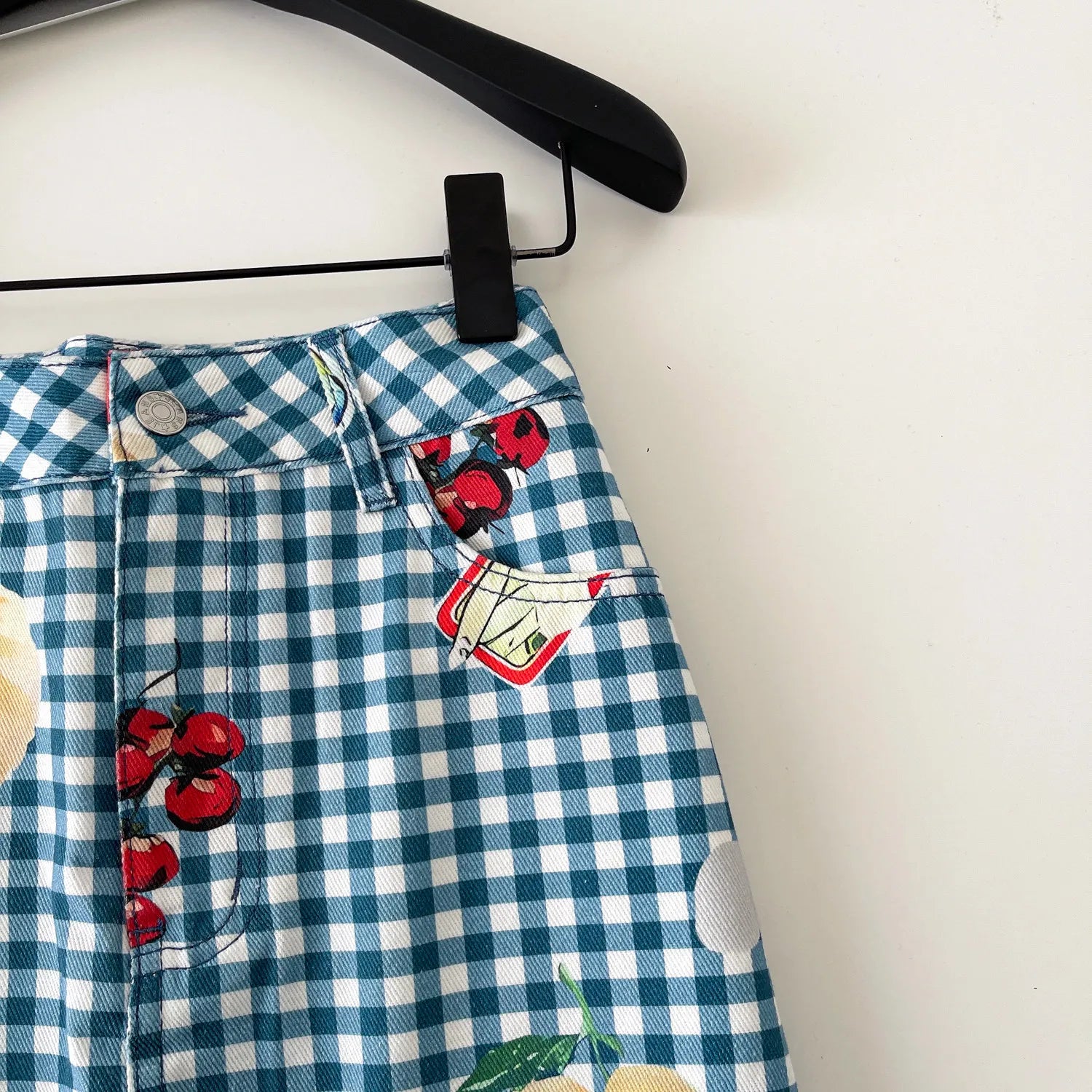 Retro Fruit Plaid Mini Skirt With Button Detail A Line