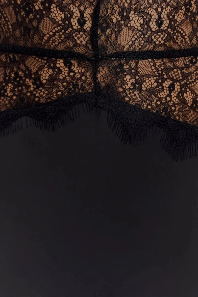 Backless Maxi Gown With Patchwork Lace Halter Neck Deep V And High Waist Elegance