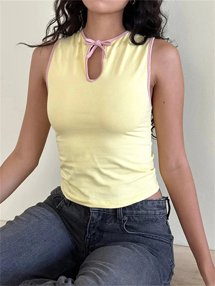 Sleeveless Tie Up Cutout Tank Top Cropped Camis