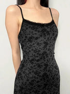 Floral Lace Trim Cami Maxi Dress Elegant Sleeveless Silhouette