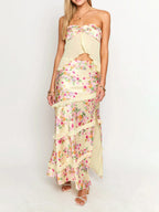Off Shoulder Two Piece Tube Top And Layered Ruffle Maxi Skirt Set