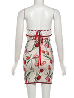 Ribbon Bow Women Lace Patchwork Art Print Folds Mini Body-con Dress