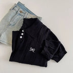 Sweet Bow Embroidered Knitted Polo Shirt For Women Short Sleeve