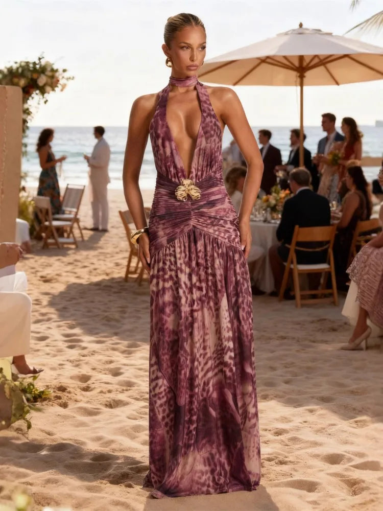 Purple Print Maxi Dress