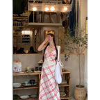 Red Plaid Sleeveless Dress With High Waist A Line Maxi French Style Inspired
