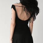 Women Sleeveless Swing Collar Backless Tie Back Ruched Top