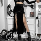 Punk High Waist Skirt With Bow Side Split Knee Length