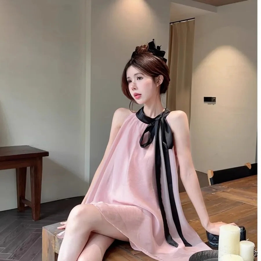 Lightweight Knit Dress With Lace Neckline And Mesh Details