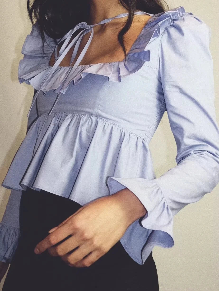 Soft Ruffle Blouse With Long Sleeves
