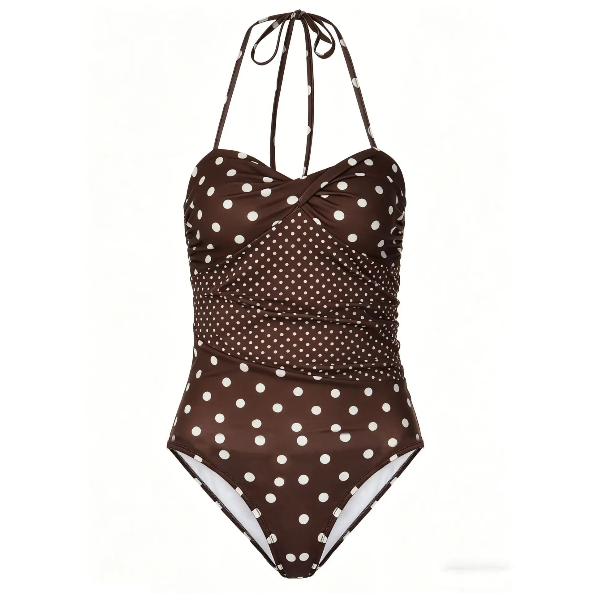 Polka Dot Print Bodysuit Wrap Belted Ruffled Back Cinched Pure Desire Style French for Women
