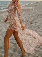 Flirty Florals Halter Maxi Dress With High Slit Backless Tie Neck And Scarf