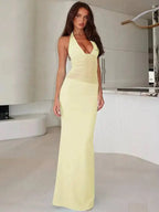 Backless Hollow Mesh Spaghetti Strap Gown Elegant Long Evening Dress