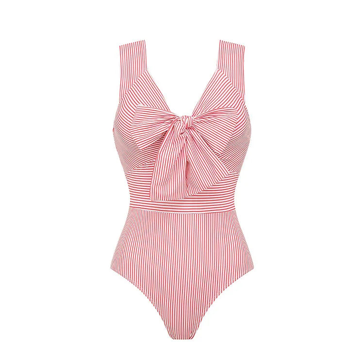 Women's One Piece Swimsuit Strapless 3D Floral Striped Monokini with Wire-free Padded