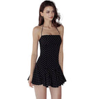 Black Polka Dot Halter Backless Mini Bodycon Dress