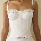 French Embroidered Flower Halter Corset Sexy Slim Top