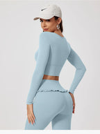 Women Shirts Long Sleeve for Yoga Crop Top Square Neck Workout Clothing with Chest Pads Fitness