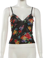 Midnight Floral Mesh Camisole With Patchwork
