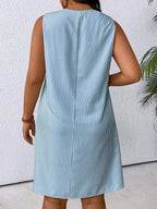Plus Size Striped Tank Dress For Everyday Wear Sleeveless Casual Short Silhouette