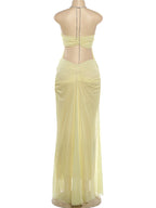 Sheer Halter Gown With Chain Detailing Backless Sleeveless