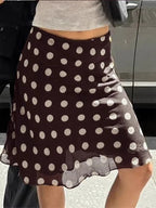 Polka Dot Satin Mesh Midi Skirt With High Waist A Line
