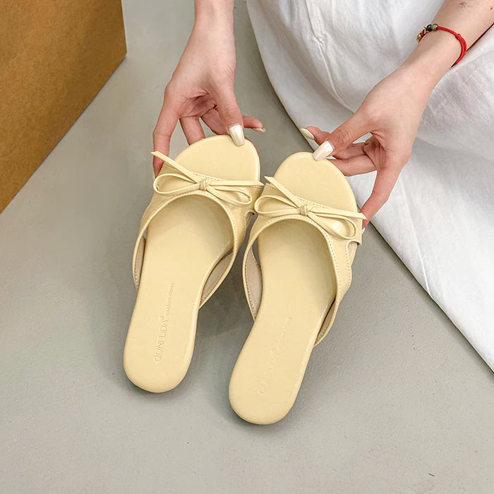Butterfly Knot Open Toe Slides For Women Non Slip Flats