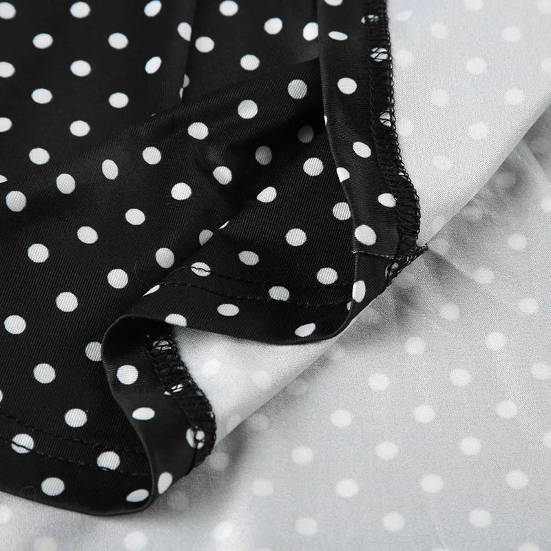 Black Polka Dot Print Midi Skirt With Low Waist Lightweight Knit