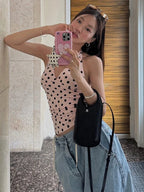 Polka Dot Halter Tank Top With Backless Lace Up Detail Chic Summer