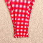 Plaid Dot Swimsuit With Neck Bow Tie Vintage Beachwear