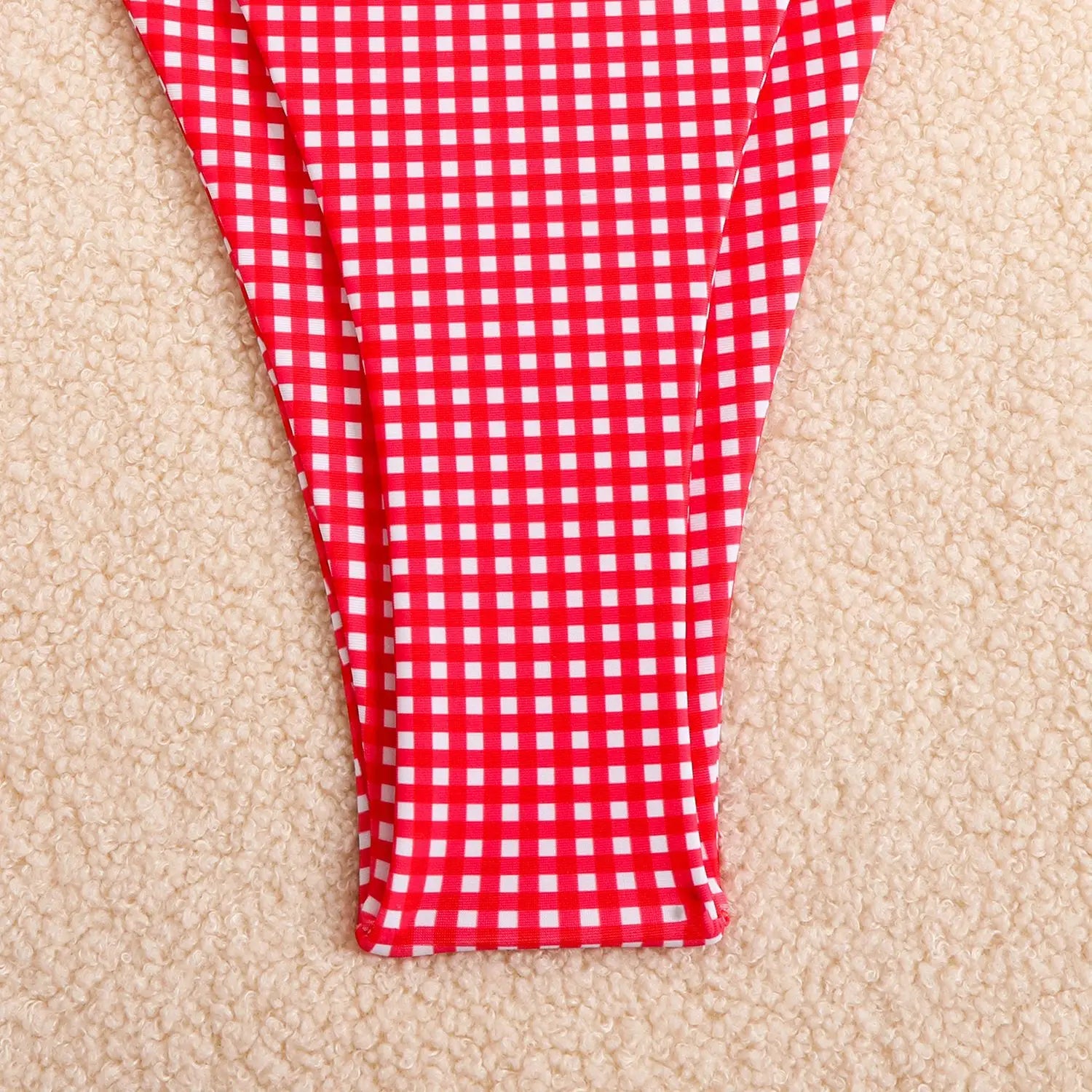 Plaid Dot Swimsuit With Neck Bow Tie Vintage Beachwear