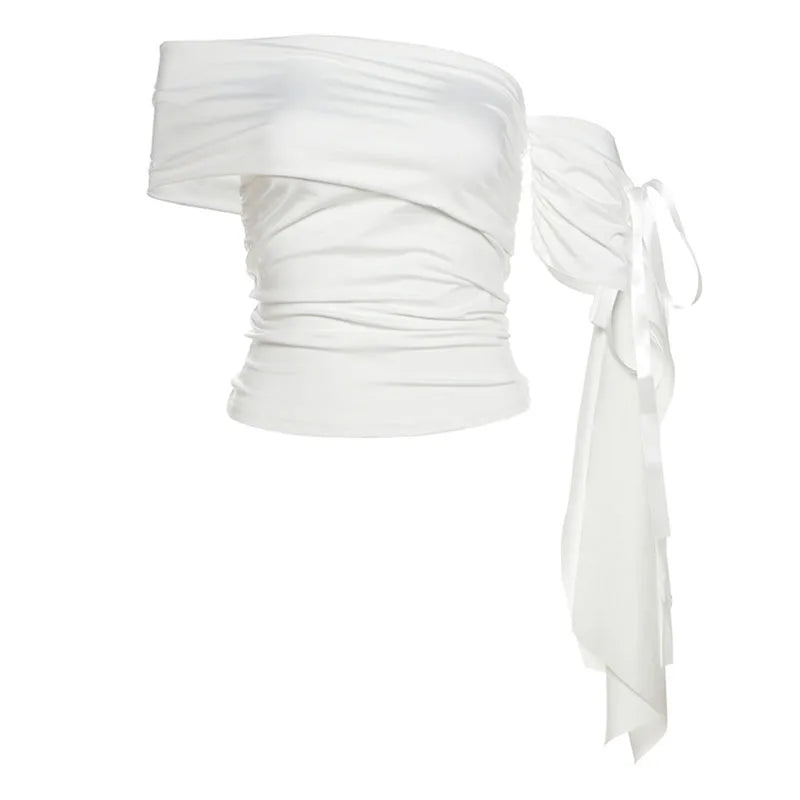 Knot Tie One Shoulder Vest Crop Top